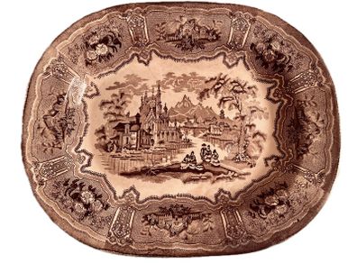 Antique Victorian R C and Co Syria Brown Transferware Large Serving Platter