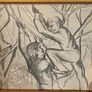 Pencil drawing of 2 boys playing in a tree in a gold frame unsigned Image 3