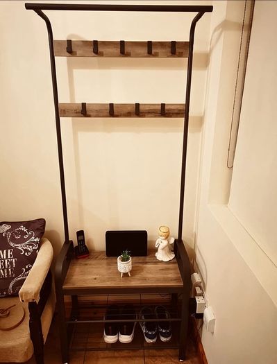 Coat Rack, Hall Tree with 8 Hooks, Shoe Bench, Storage Shelves, for Entryway, Bedroom, Steel Frame, Industrial Style, Rustic Brown and Black