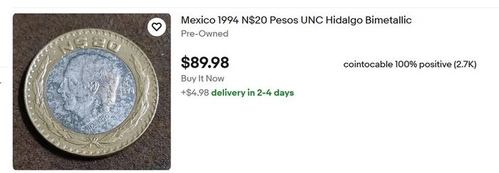 Mexico Silver 20 New Pesos 1994 BUNC Bimetallic vintage collector coin