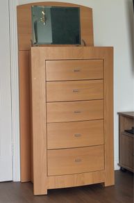 Tall boy with built-in jewellery box and mirror