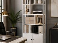 main image for ad Industrial 5-Tier Bookcase with Double Door Cabinet  Maple White