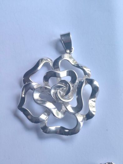 Sterling silver large rose pendant
