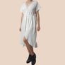 White & Gold Lace Dress with V-Neck and Ruffles  Size S Image 3