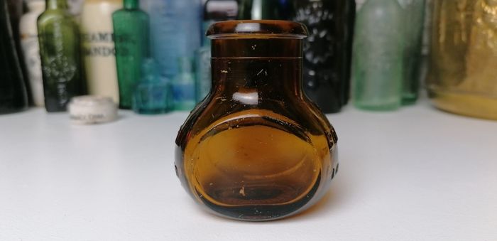 63 - Vintage 4oz Bovril Dark Brown Glass Embossed Letters Jar