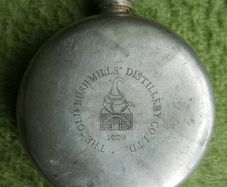 Antique Bushmills Distillery Pewter Pocket Flask, English 1608
