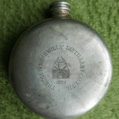 Antique Bushmills Distillery Pewter Pocket Flask, English 1608