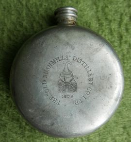 Antique Bushmills Distillery Pewter Pocket Flask, English 1608
