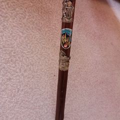 Vintage German Hiking Pole with 12 Souvenir Badges