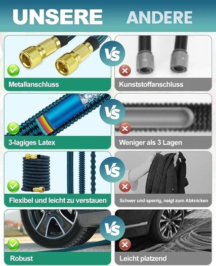 100FT Expandable Garden Hose Pipe with 10 Function Nozzle - Upgraded 3-Layer Latex No-Kink Flexible Water Hose with 1/2" 3/4" Connectors, Expanding Water Hose for Gardening, Washing & Cleaning