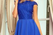 Flared Dress Lace Top Royal Blue