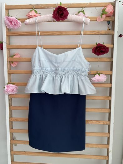 dress Zara size medium dress front playsuit back navy with blue frilled top
