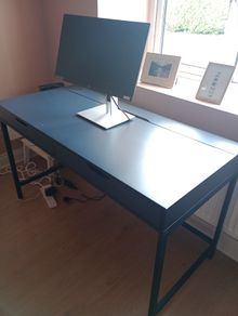 Modern dark blue desk with two drawers