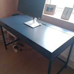 Modern dark blue desk with two drawers