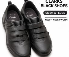 Clarks Boys Black Shoes for School or formal, NEW never worn. UK 5,5 G