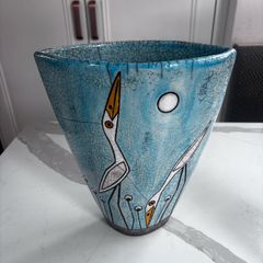 decorative ceramic vase with beautiful birds