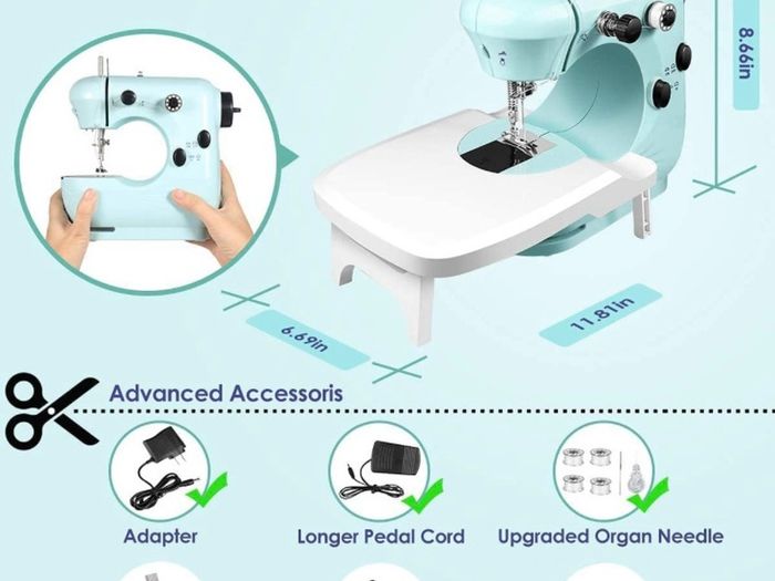 Sewing Machine for Beginners with Extension Table, Portable Handheld Mini Sewing Machine with Sewing Machine Accessories, Easy Home Stitch Automatic Sewing Machine for Travel, Beginners, DIY (FREE POSTAGE)