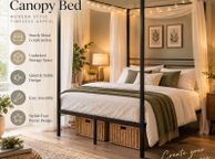 main image for ad Black Metal Double Four Poster Canopy Bed Frame with Underbed Storage