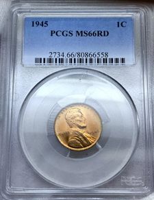 USA United States 1945 Lincoln Wheat Penny Cent PCGS MS66 Beautiful Gem