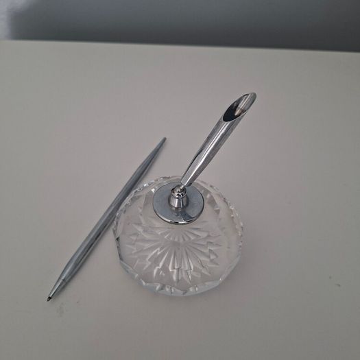 Vintage Waterford Crystal Cut Paperweight Pen Holder