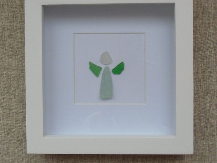 Seaglass picture, Home decor, Gift. Angel picture. Handmade seaglass picture.