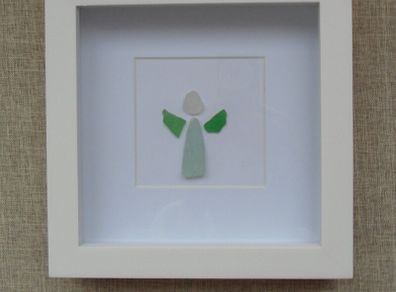 Seaglass picture, Home decor, Gift. Angel picture. Handmade seaglass picture.