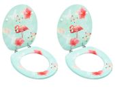 WC Toilet Seats with Lid 2 pcs MDF Flamingo Design