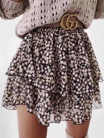 Print Tiered Frill Mini Skirt