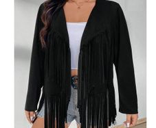 Classy Leather Look Fringe Jacket size 20