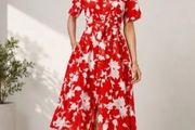 BNWT Summer Floral Red and White Dress: Size 14