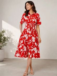 BNWT Summer Floral Red and White Dress: Size 14