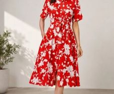 BNWT Summer Floral Red and White Dress: Size 14