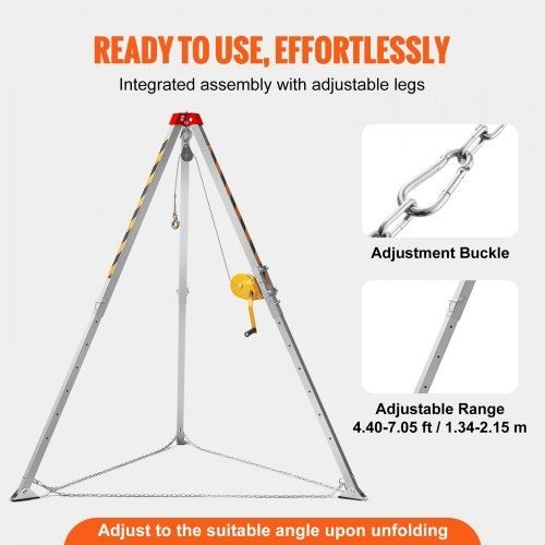 Confined Space Tripod Kit, 544 kg Winch, Confined Space Tripod 2.13 m Legs and 30 m Cable, Confined Space Rescue Tripod 10 m Fall Protection