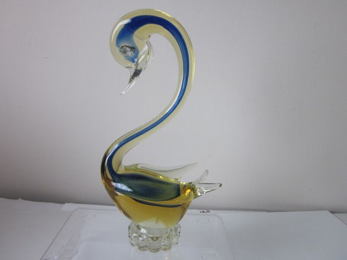 Murano / Venetian Blue & Amber  Sommerso Glass Swan / Duck Figurine
