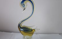 Murano / Venetian Blue &amp; Amber  Sommerso Glass Swan / Duck Figurine