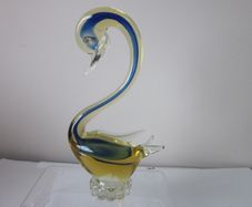Murano / Venetian Blue & Amber  Sommerso Glass Swan / Duck Figurine