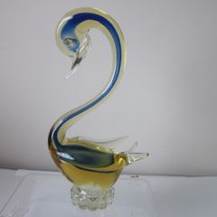 Murano / Venetian Blue & Amber  Sommerso Glass Swan / Duck Figurine