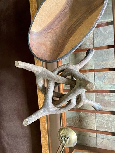 Unique Vintage Wooden African Tribal Art Decor Hand made bowl on Tripod folding Stand