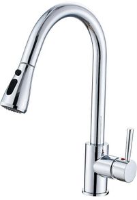 Kitchen Sink Mixer Tap with Pull Down Sprayer Chrome, Single Handle High Arc Pull Out Kitchen Taps, Single Level Solid Brass Kitchen Faucet (FREE POSTAGE)