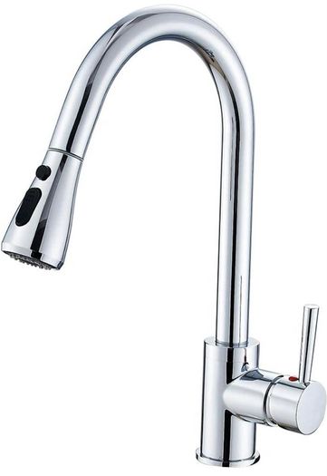 Kitchen Sink Mixer Tap with Pull Down Sprayer Chrome, Single Handle High Arc Pull Out Kitchen Taps, Single Level Solid Brass Kitchen Faucet (FREE POSTAGE)