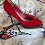 Red Suede Leather High Heels Image 2