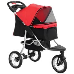 One-click Folding Pet Stroller Dog/Cat Travel Carriage with Adjustable Canopy, Cupholder, Storage Basket, Red