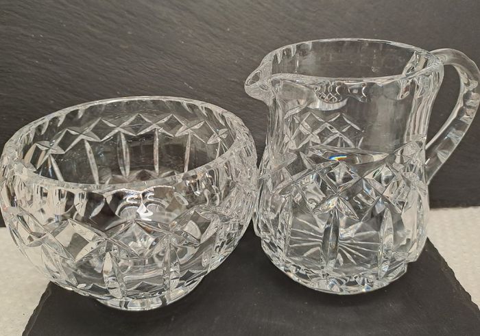 Crystal milk jug and sugar bowl