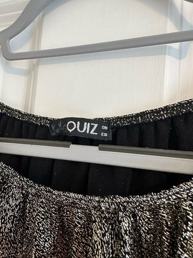 Quiz Woman's Silver Metallic and Black Off and Cold Shoulder Top - Size UK 8