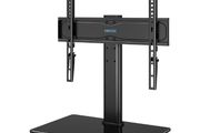 Universal TV Stand for 24 60 Inch LCD LED OLED Plasma TVs, Height Adjustable Table Top Pedestal with Bracket, 8mm Tempered Glass Base, 45kg Load, Max VESA 400x400mm, Cable Management