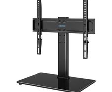 Universal TV Stand for 24 60 Inch LCD LED OLED Plasma TVs, Height Adjustable Table Top Pedestal with Bracket, 8mm Tempered Glass Base, 45kg Load, Max VESA 400x400mm, Cable Management