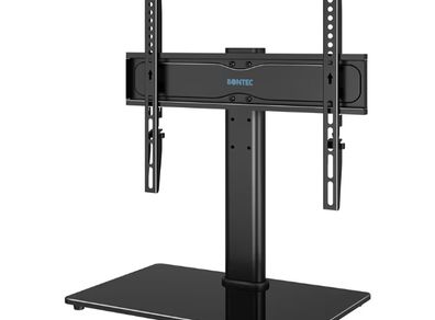 Universal TV Stand for 24 60 Inch LCD LED OLED Plasma TVs, Height Adjustable Table Top Pedestal with Bracket, 8mm Tempered Glass Base, 45kg Load, Max VESA 400x400mm, Cable Management