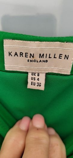 KAREN MILLEN Kelly green 100% Silk ruffle hem midi Sz 8UK - Rrp 209 (New)