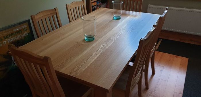 Solid Oak Dining Room Table & Chairs
