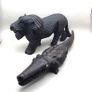 PRICE DROP  ...  Vintage Hand Carved Decorative Black Lion and Crocodile Image 6
